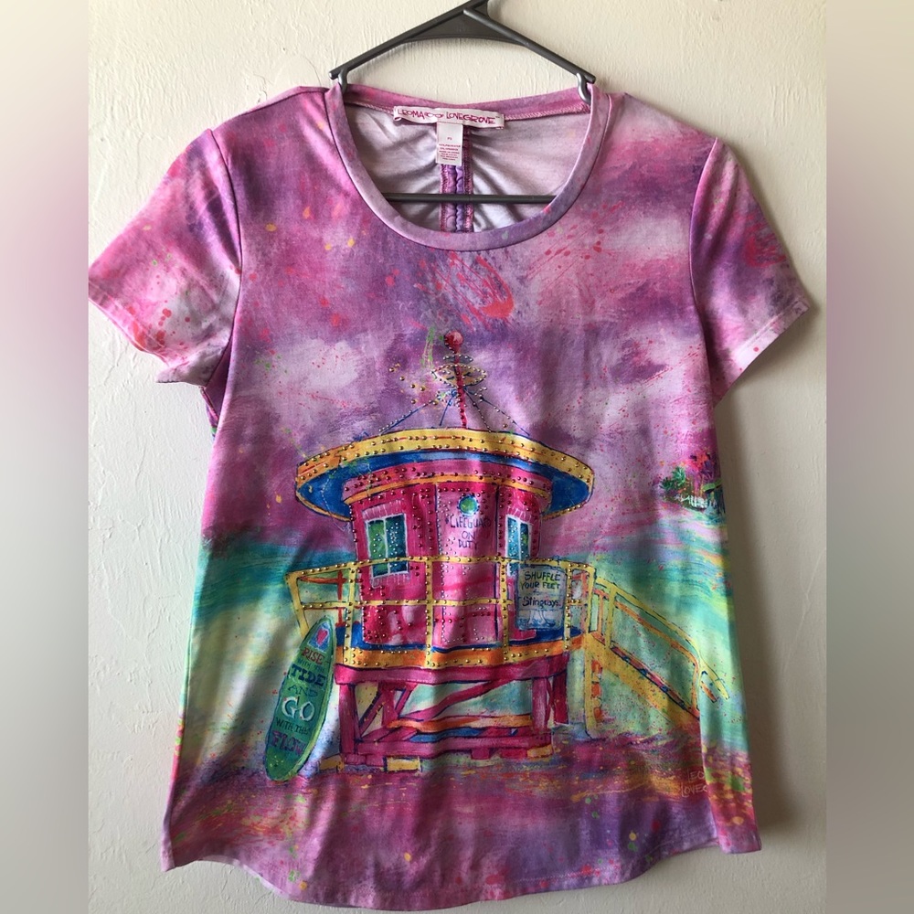 LEOMA LOVEGROVE Womens Graphic Art Studded T-Shirt Size Petite Small